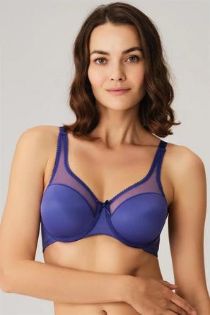 Mavi Balenli Desteksiz Dolgusuz Toparlayıcı Küçültücü Yumuşak Süngerli Kadın Sütyen