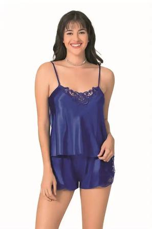 Saks Saten Dantel Detaylı Kadın İp Askılı Fantezi Şortlu Takım