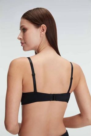 Siyah Balenli Destekli Dolgulu Askıları Çıkabilen Kadın T-Shirt Sütyeni 