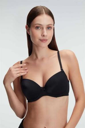 Siyah Balenli Desteksiz Dolgusuz Askıları Çıkabilen Kadın T-Shirt Sütyeni