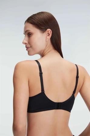 Siyah Balenli Desteksiz Dolgusuz Askıları Çıkabilen Kadın T-Shirt Sütyeni