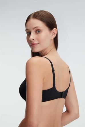 Siyah Balenli Desteksiz Dolgusuz Askıları Çıkabilen Kadın T-Shirt Sütyeni