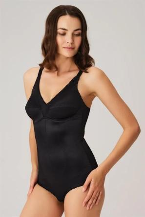 Siyah Dikişli Askılı Toparlayıcı Alttan Kancalı Kadın Korse Body