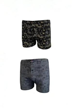 2 li Siyah Gri Desenli Pamuklu Erkek Boxer 