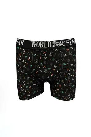 Siyah Likralı Pamuklu Desenli Erkek Boxer