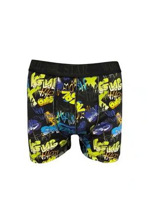 Siyah Likralı Pamuklu Graffiti Desenli Erkek Boxer