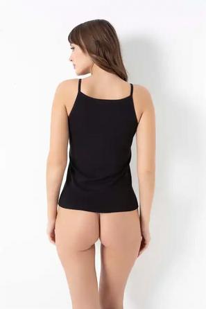 Siyah Likralı Pamuklu Kadın İp Askılı Atlet