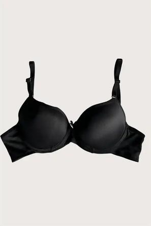 Siyah Mikro Kumaş Push Up Dolgulu Balenli Askılı Günlük Sütyen