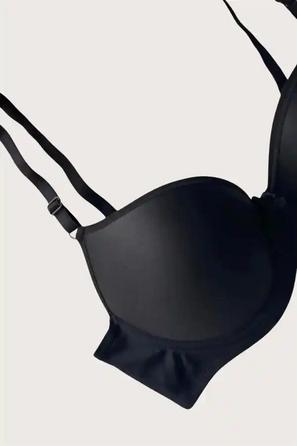 Siyah Mikro Kumaş Push Up Dolgulu Balenli Askılı Günlük Sütyen