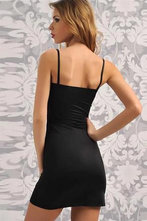 Siyah Mikropolyamid Askıları Çıkarılabilir Straplez Kadın Kısa Kombinezon