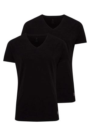 Siyah Pamuk Karışımlı Düz Erkek V Yaka Kısa Kollu 2'li Fanila U.S. Polo Assn. 