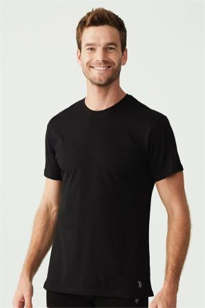 Siyah Pamuklu Düz Erkek Bisiklet Yaka Kısa Kollu 2'li Fanila U.S. Polo Assn.