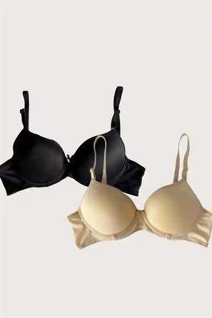 Siyah Ten Ayarlanabilir Askılı Push Up Dolgulu Balenli Kadın Sütyen 2 li Set 