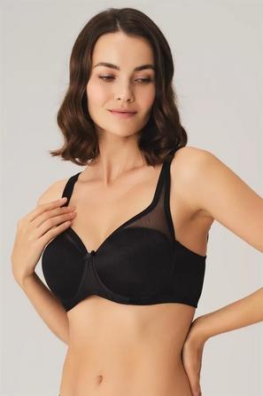 Siyah Tül Detaylı Balenli Desteksiz Küçültücü Toparlayıcı Kadın Sütyen