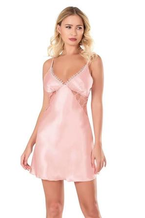 Somon Saten Dantel Detaylı Kadın İp Askılı Gecelik