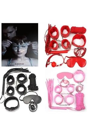 Suni Deri Peluş Astarlı Kelepçe Kırbaç Göz Bandı ve Halat Seti