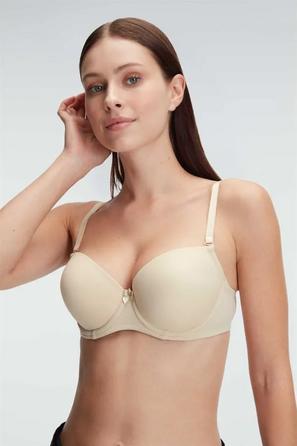 Ten Rengi Balenli Destekli Dolgulu Askıları Çıkabilen Kadın T-Shirt Sütyeni 