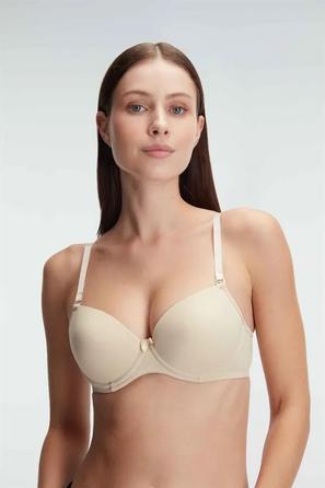 Ten Rengi Balenli Desteksiz Dolgusuz Askıları Çıkabilen Kadın T-Shirt Sütyeni