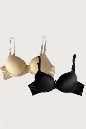 Ten Siyah Ayarlanabilir Askılı Balenli Desteksiz Kadın Sütyen 2 li Set