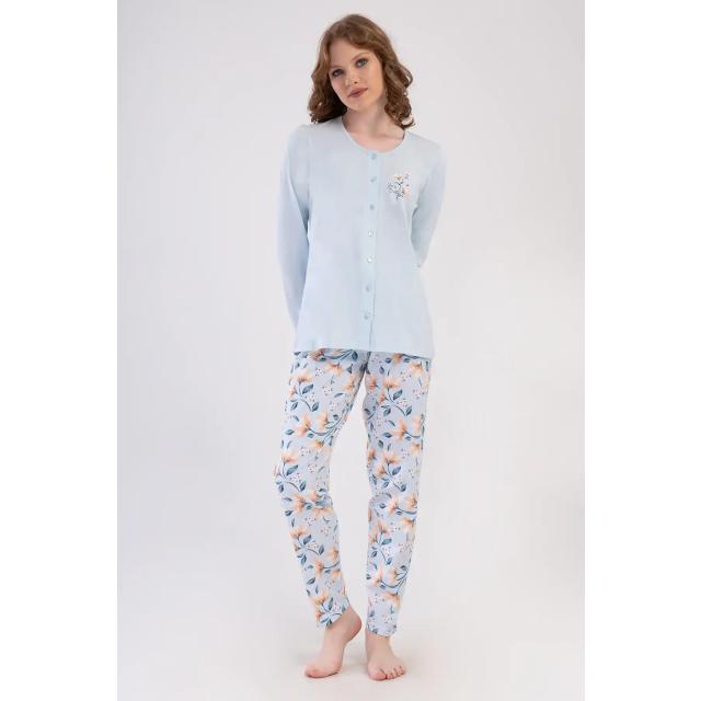 Kadın Büyük Beden Açık Maci Çiçek Desenli Düğmeli Uzun Kollu Pijama Takım Kadın Büyük Beden Açık Maci Çiçek Desenli Düğmeli Uzun Kollu Pijama Takım