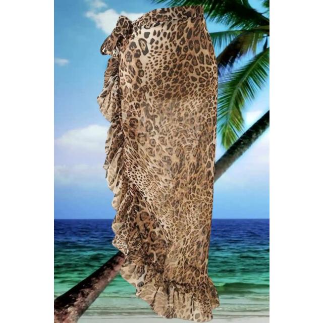 Yanları Fırfırlı Leopar Uzun Plaj Pareosu Yanları Fırfırlı Leopar Uzun Plaj Pareosu