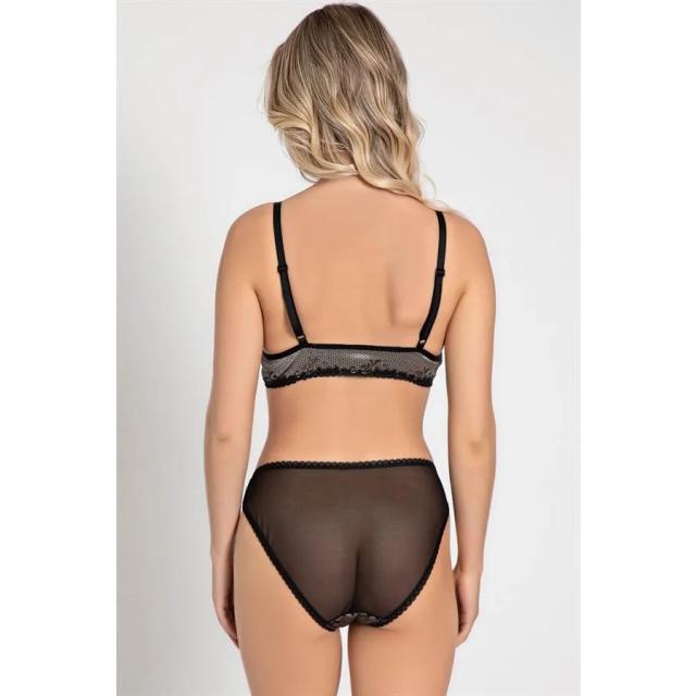 Antrasit Dantelli Balensiz Desteksiz Dolgusuz Kadın Bralet Sütyen Slip Takım