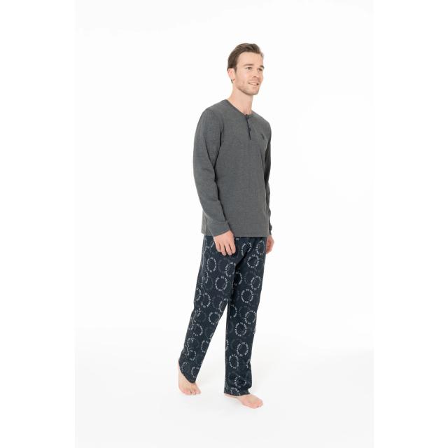Antrasit Melanj Pamuklu Erkek Uzun Kollu Düğmeli Yaka Desenli Pijama Takımı U.S. Polo Assn.