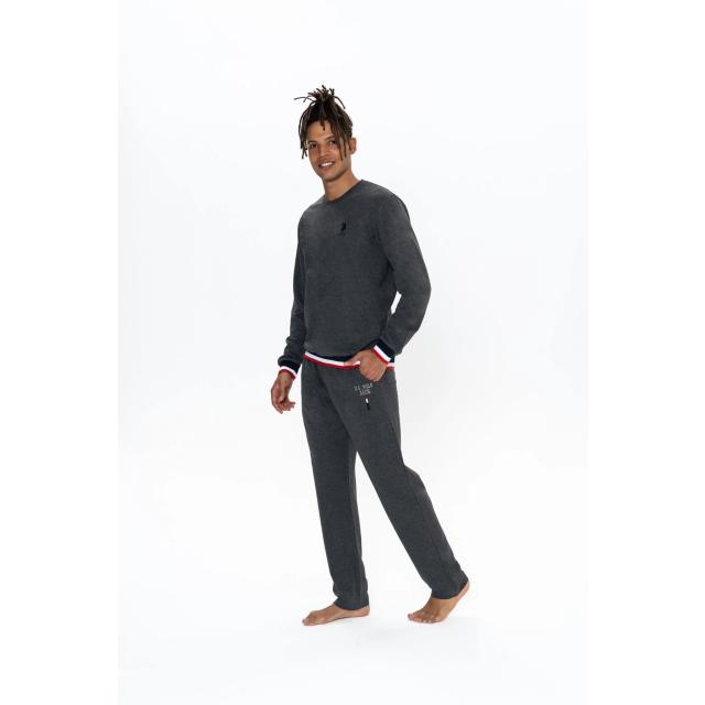 Antrasit Melanj Pamuklu Ribana Manşet Detaylı Bisiklet Yaka Erkek Pijama Takımı U.S. Polo Assn.