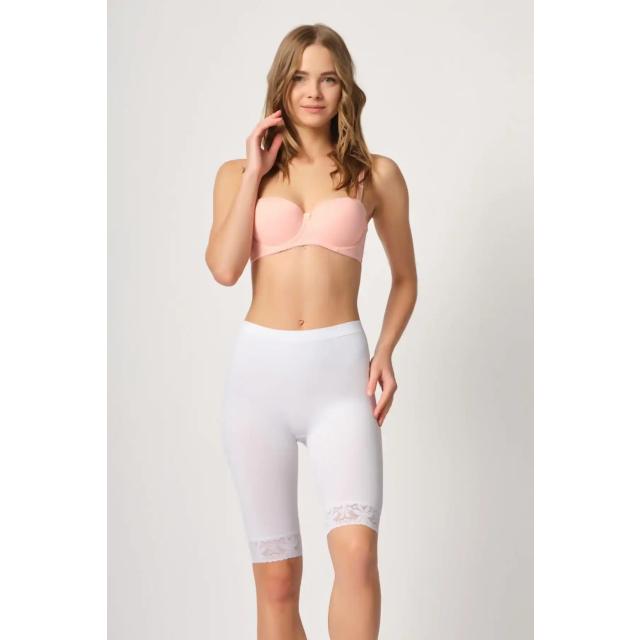 Beyaz Dantelli Soft Uzun Paçalı Boxer
