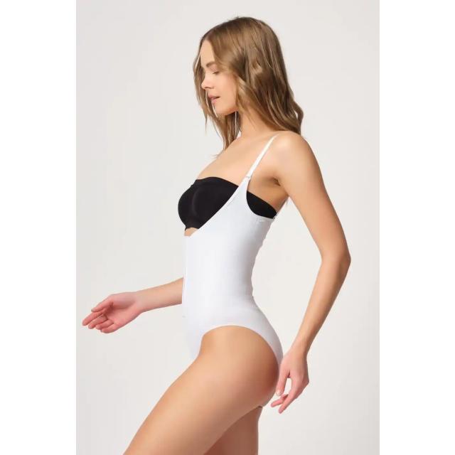 Beyaz Dekolte Uyumlu Agraflı Body Korse
