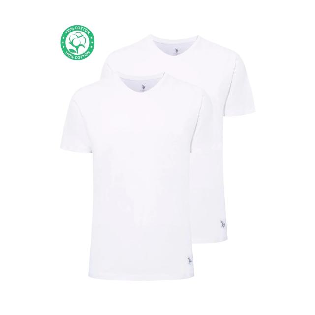 Beyaz Pamuklu Yuvarlak Yaka Erkek Battal 2'li Tişört U.S. Polo Assn.