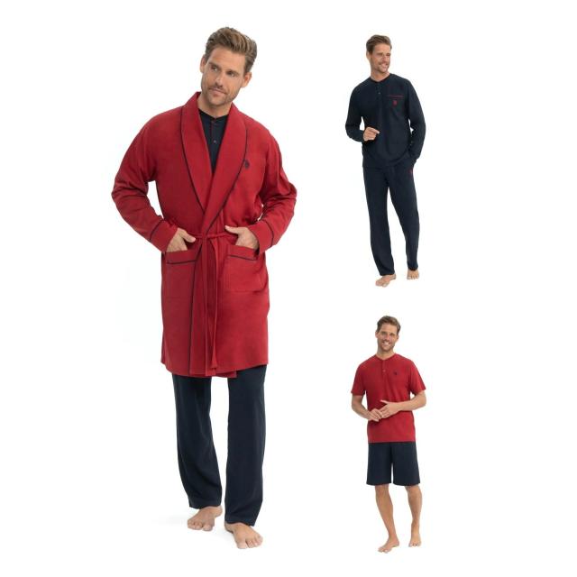 Bordo Pamuklu Sabahlık Detaylı Erkek Pijama Seti U.S. Polo Assn. Bordo Pamuklu Sabahlık Detaylı Erkek Pijama Seti U.S. Polo Assn.