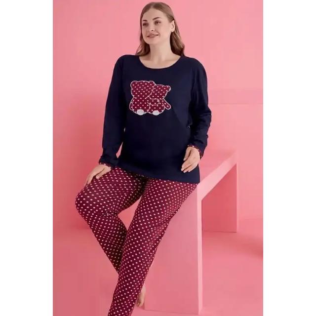 Büyük Beden Pamuklu Uzun Kollu Ayıcık Desenli Pijama Takımı Büyük Beden Pamuklu Uzun Kollu Ayıcık Desenli Pijama Takımı
