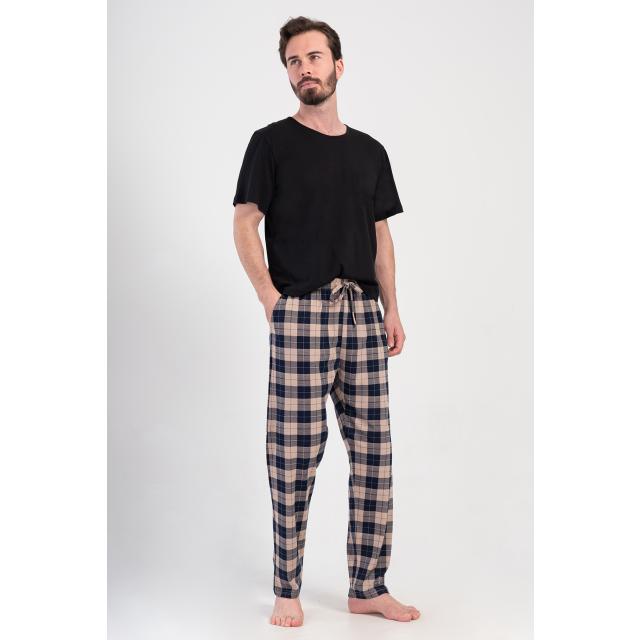 Erkek Büyük Beden Bej Ekoseli Suprem Tek Cepli Pijama Altı