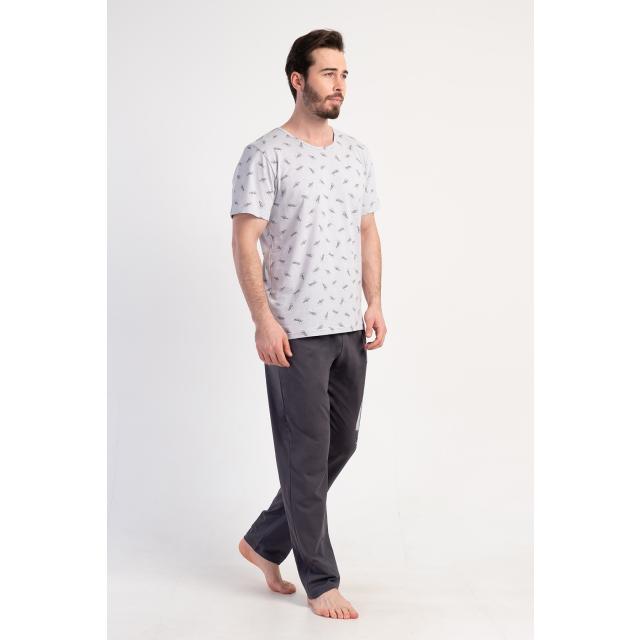 Erkek Büyük Beden O Yaka Kısa Kol Cepli Pijama Takım