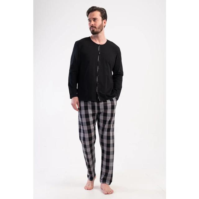 Erkek Büyük Beden Süprem Siyah Gri Ekoseli Uzun Kollu Düğmeli Pijama Takımı Erkek Büyük Beden Süprem Siyah Gri Ekoseli Uzun Kollu Düğmeli Pijama Takımı