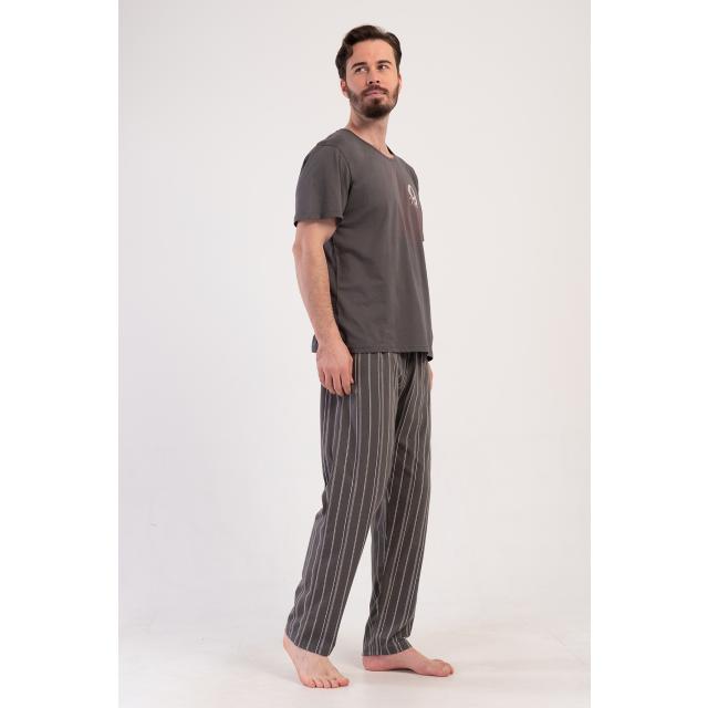 Erkek Füme Suprem O Yaka Kısa Kol Pijama Takımı