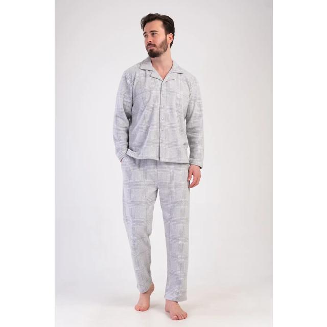 Erkek Jakarlı Açık Gri Gömlek Yaka Düğmeli Uzun Kollu Pijama Takımı Erkek Jakarlı Açık Gri Gömlek Yaka Düğmeli Uzun Kollu Pijama Takımı