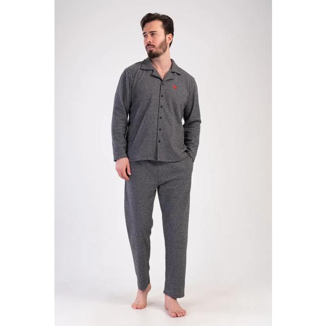 Erkek Jakarlı Gri Gömlek Yaka Düğmeli Uzun Kollu Pijama Takımı Erkek Jakarlı Gri Gömlek Yaka Düğmeli Uzun Kollu Pijama Takımı