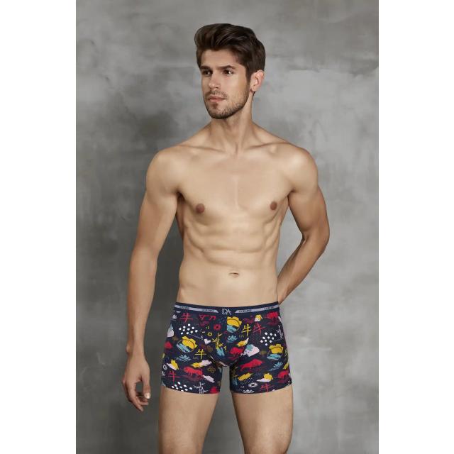 Erkek Lacivert Çok Renkli Grafik Desenli Lastikli Bel Esnek Kumaş Kısa Paça Boxer Erkek Lacivert Çok Renkli Grafik Desenli Lastikli Bel Esnek Kumaş Kısa Paça Boxer