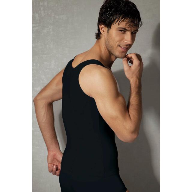 Erkek Modal Pamuklu Siyah Geniş Oval Yaka Slim Fit Atlet