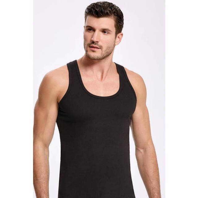 Erkek Pamuklu Slim Fit Siyah Gri Askılı Atlet 2'li Erkek Pamuklu Slim Fit Siyah Gri Askılı Atlet 2'li
