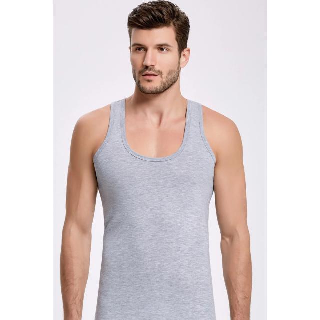 Erkek Pamuklu Slim Fit Siyah Gri Askılı Atlet 2'li
