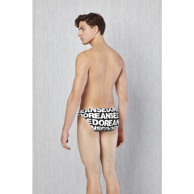 Erkek Siyah Beyaz Yazılı Düşük Bel Lastikli Slip