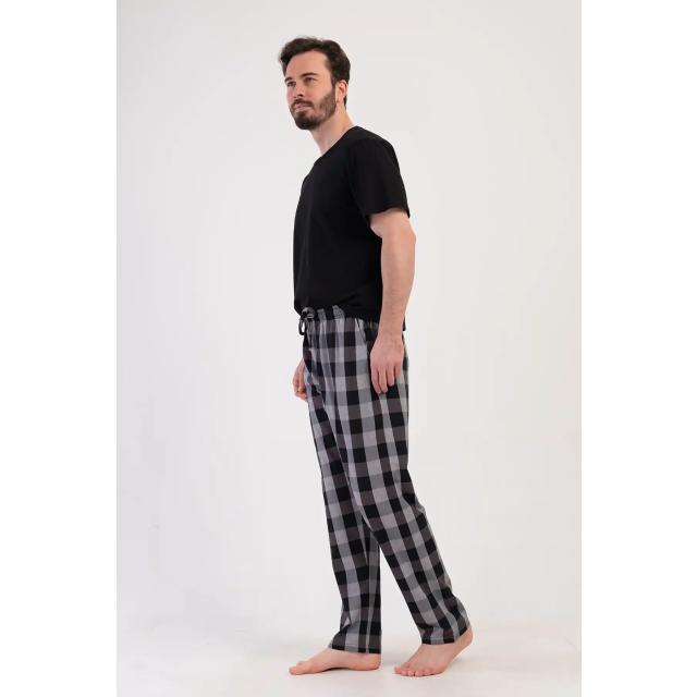 Erkek Süprem Büyük Beden Siyah Kareli Kısa Kollu Pijama Takım