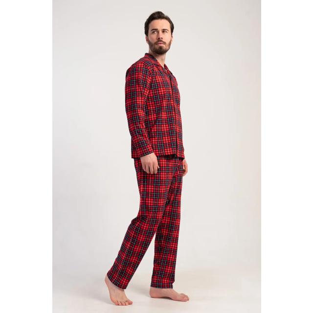 Erkek Süprem Gömlek Yaka Düğmeli Uzun Kollu Pijama Takımı