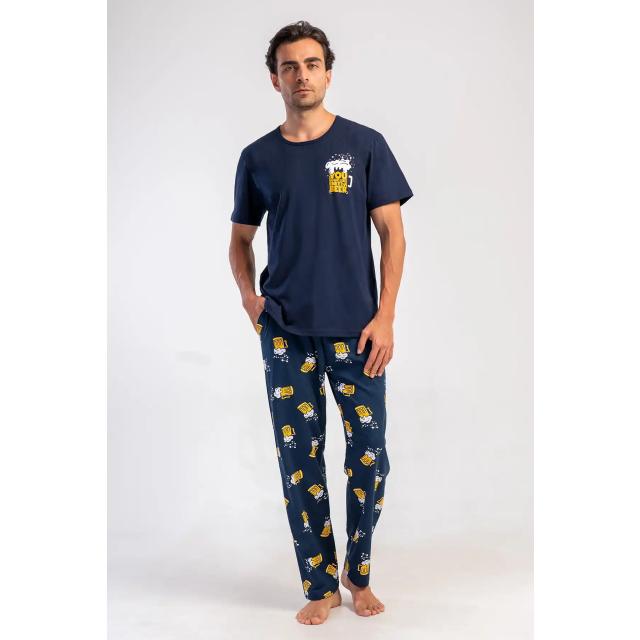 Erkek Süprem Lacivert Desenli Kısa Kollu Pijama Takımı Erkek Süprem Lacivert Desenli Kısa Kollu Pijama Takımı