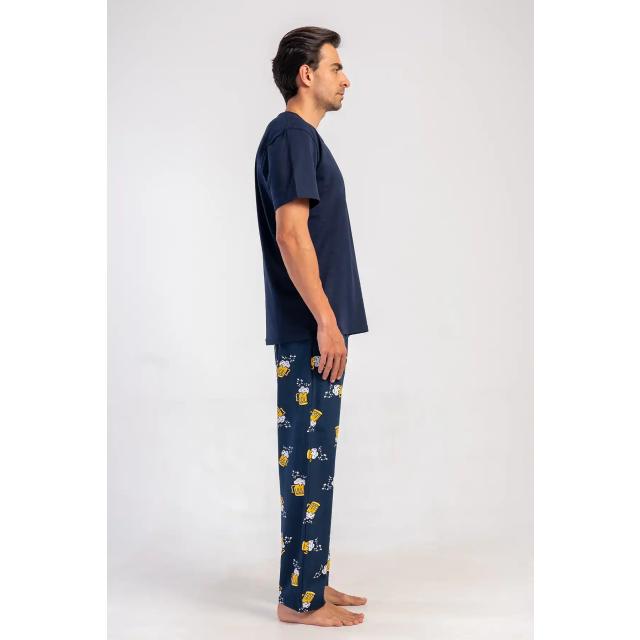 Erkek Süprem Lacivert Desenli Kısa Kollu Pijama Takımı 