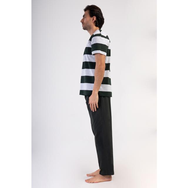 Erkek Suprem O Yaka Kısa Kol Cepli Pijama Takım