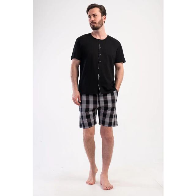 Erkek Süprem Siyah Ekoseli Gömlek Yaka Düğmeli Kısa Kollu Şortlu Pijama Takımı Erkek Süprem Siyah Ekoseli Gömlek Yaka Düğmeli Kısa Kollu Şortlu Pijama Takımı